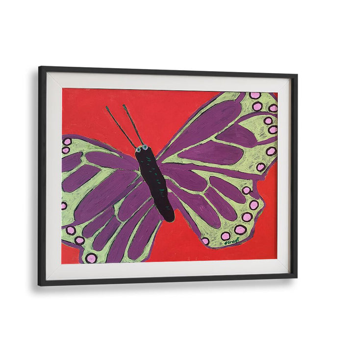 butterfly iii wildlife paintings in Black Frame With Mount