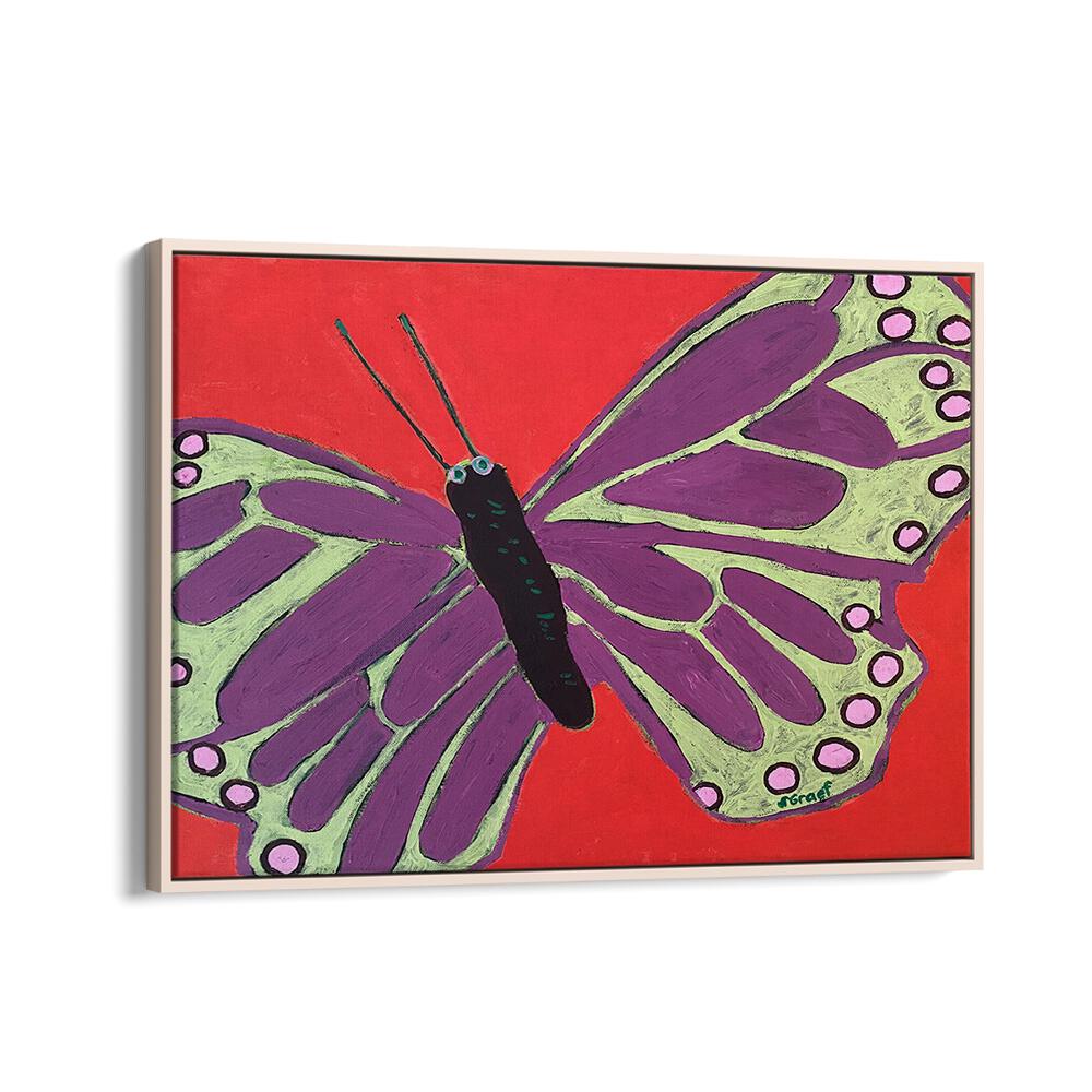 butterfly iii wildlife paintings in Oak Wood Floater Frame