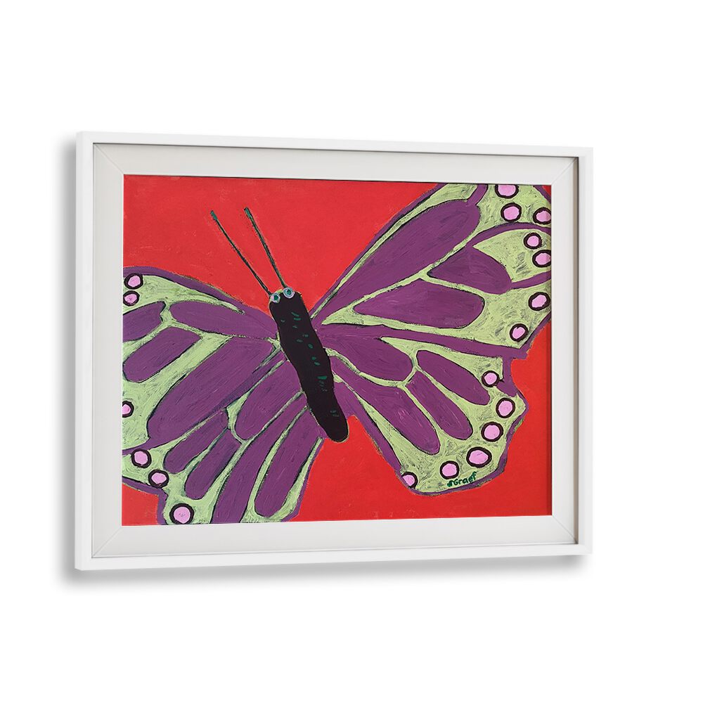 butterfly iii wildlife paintings in White Frame With Mount