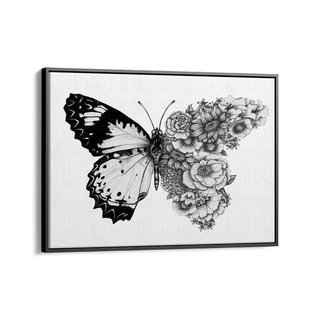 butterfly in bloom Wildlife paintings in Black Floater Frame