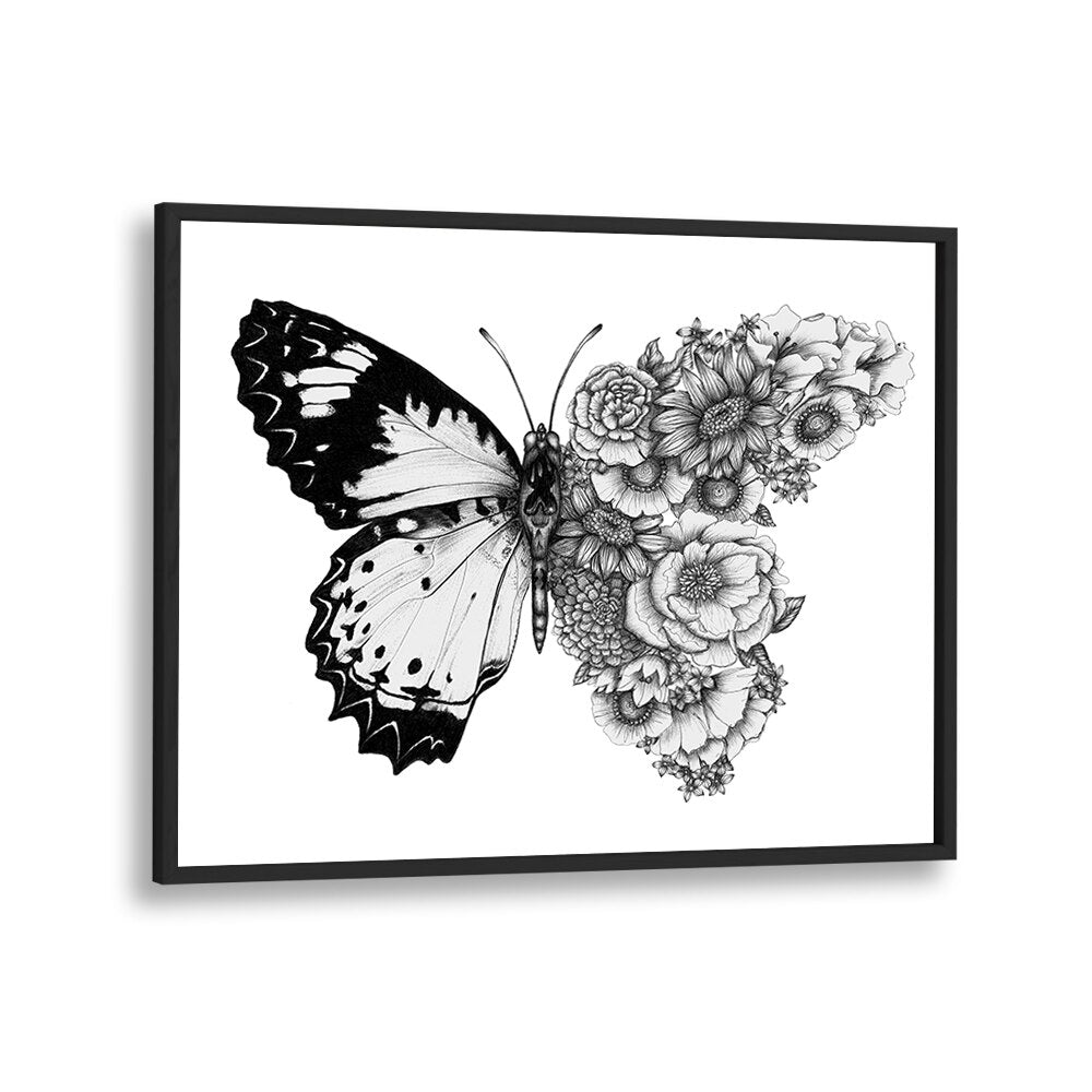 butterfly in bloom Wildlife paintings in Black Plain Frame