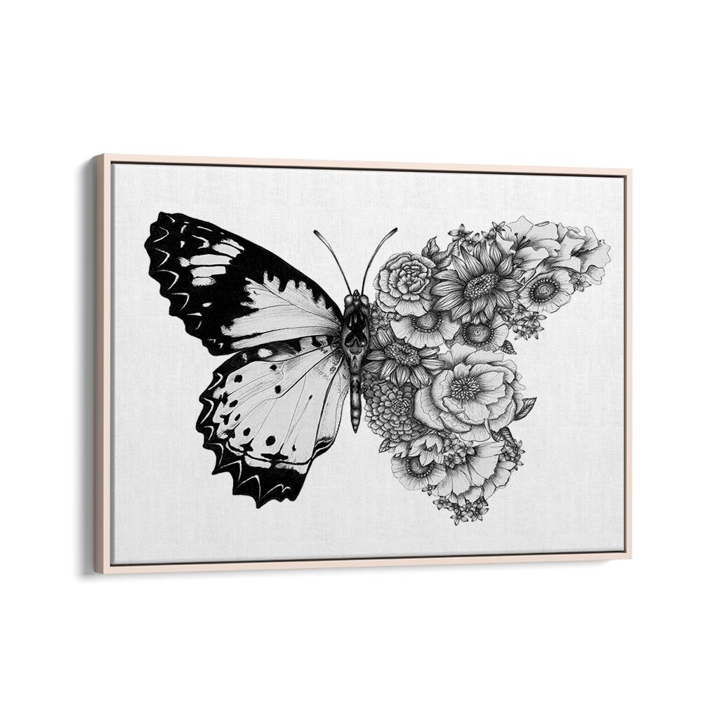 butterfly in bloom Wildlife paintings in Oak Wood Floater Frame