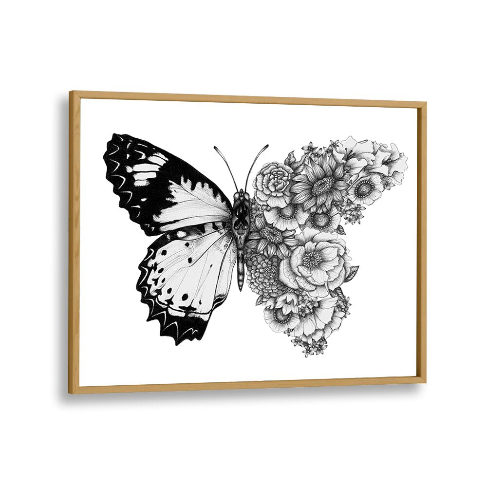 butterfly in bloom Wildlife paintings in Oak Wood Plain Frame