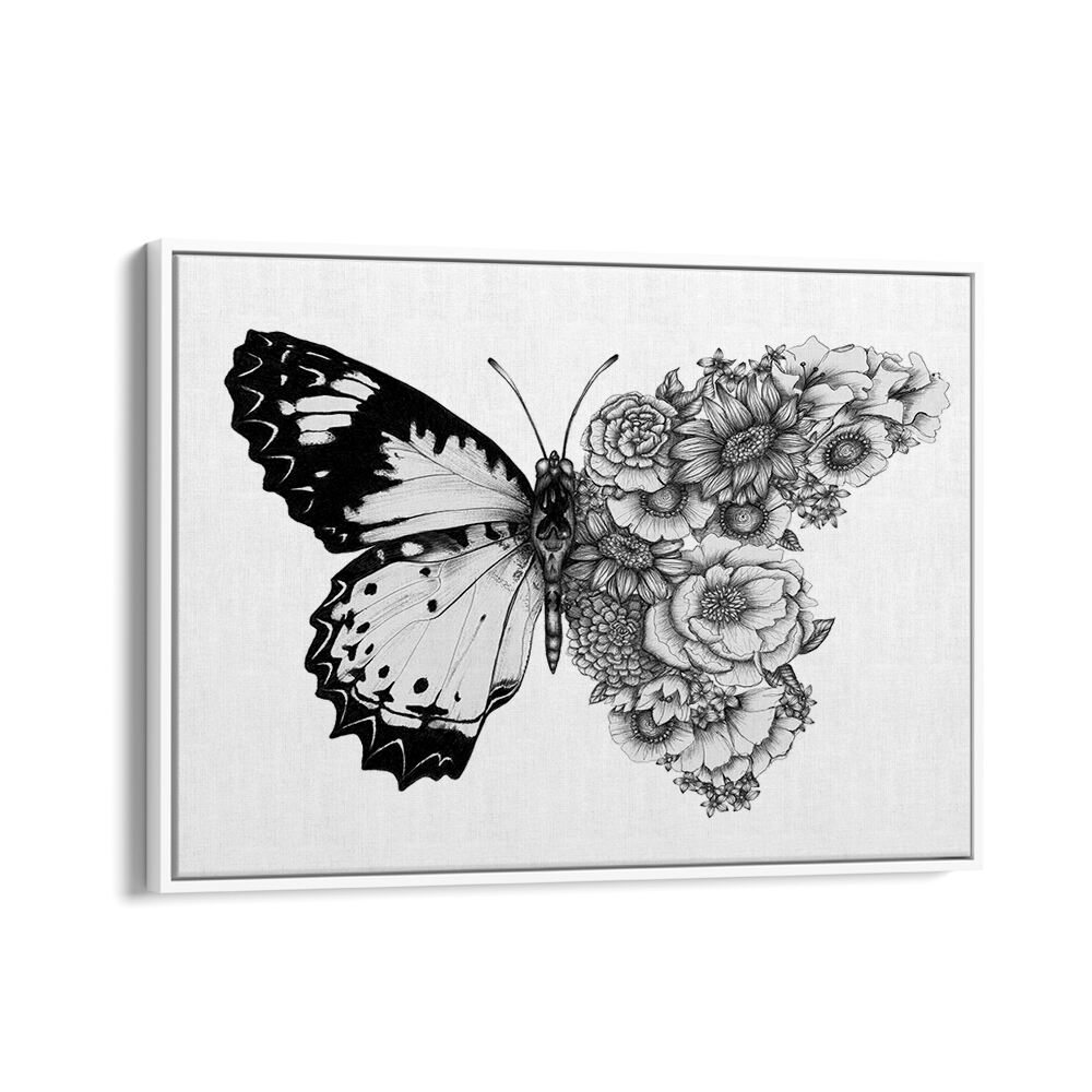 butterfly in bloom Wildlife paintings in White Floater Frame