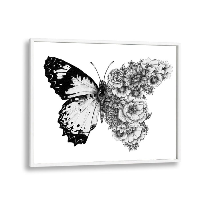 butterfly in bloom Wildlife paintings in White Plain Frame