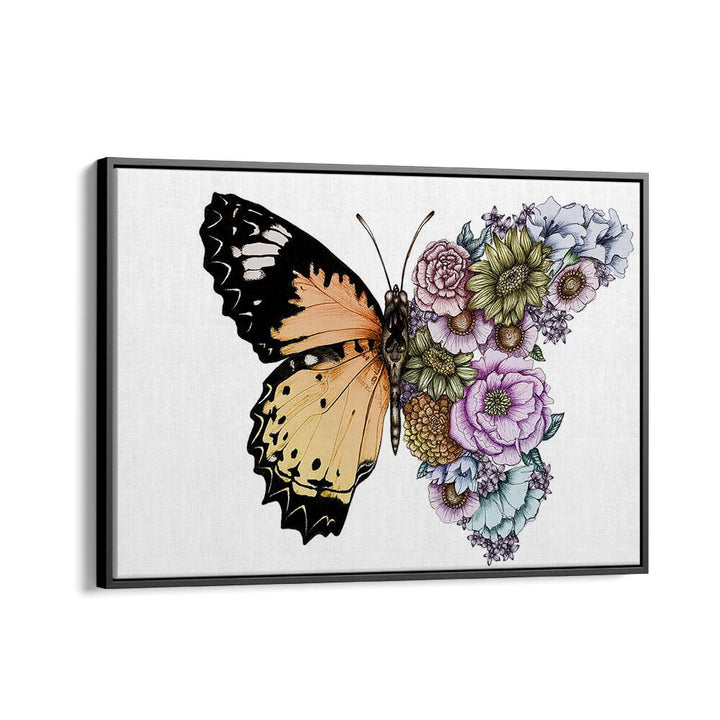 butterfly in bloom color original Wildlife paintings in Black Floater Frame