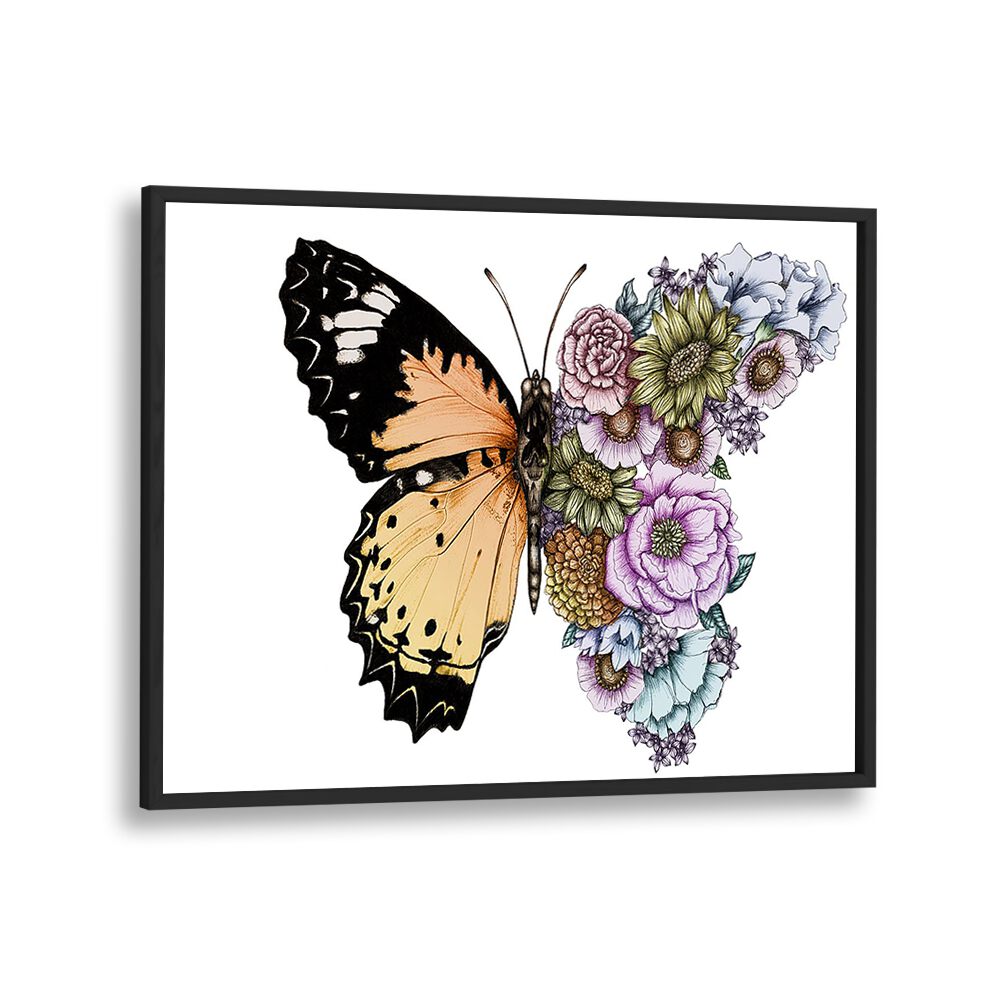 butterfly in bloom color original Wildlife paintings in Black Plain Frame