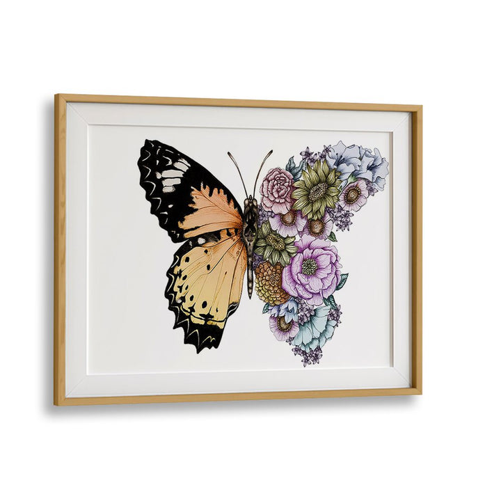 butterfly in bloom color original Wildlife paintings in Oak Wood Frame With Mount