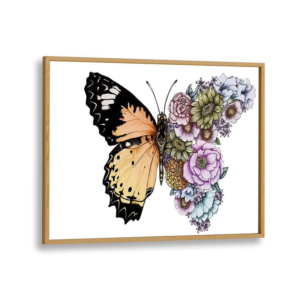 butterfly in bloom color original Wildlife paintings in Oak Wood Plain Frame