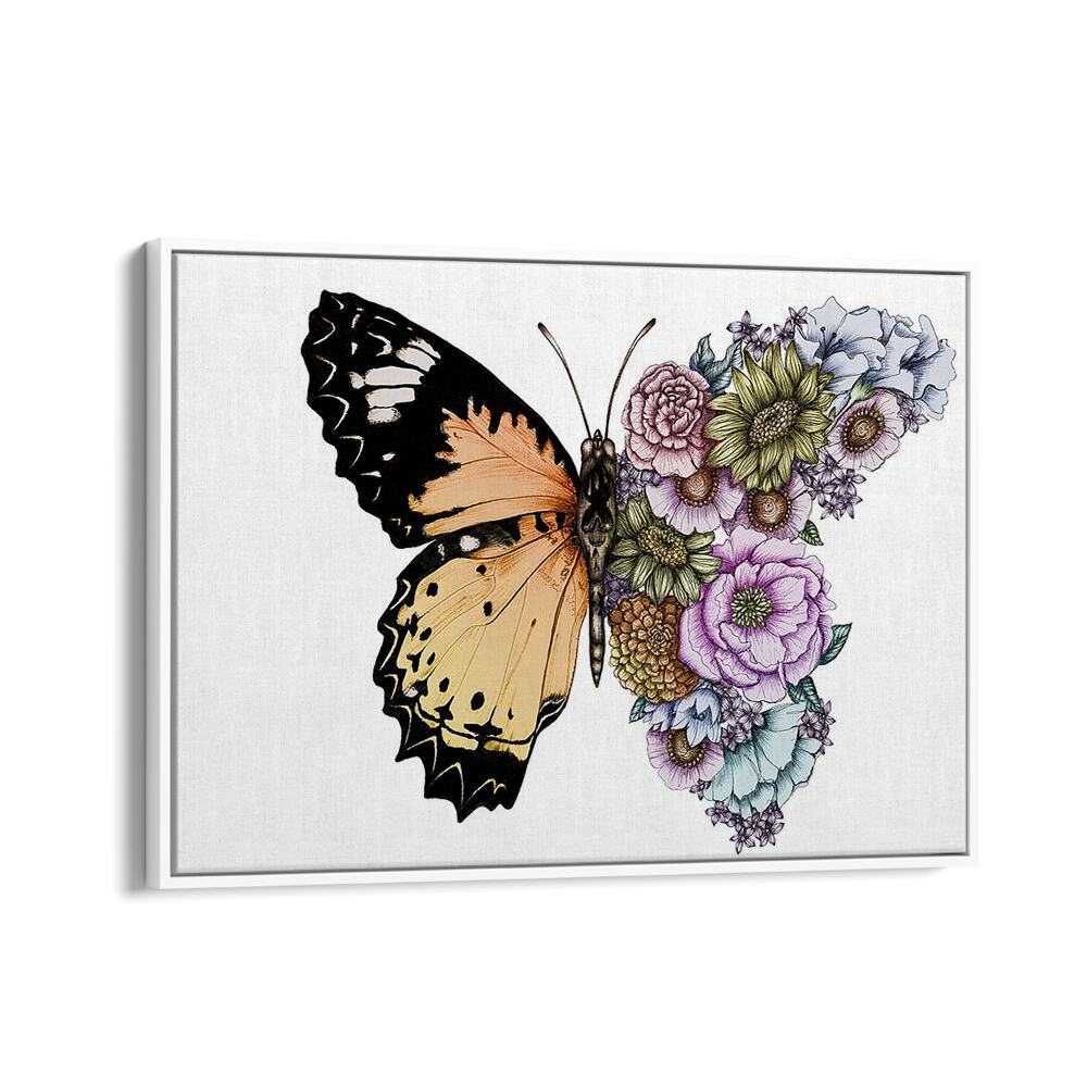 butterfly in bloom color original Wildlife paintings in White Floater Frame