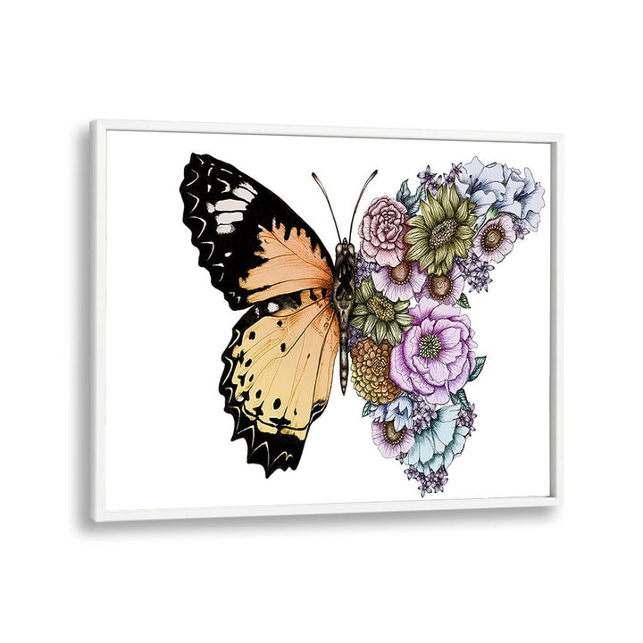 butterfly in bloom color original Wildlife paintings in White Plain Frame