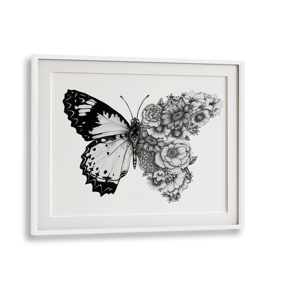 butterfly in bloomWildlife paintings in White Frame With Mount