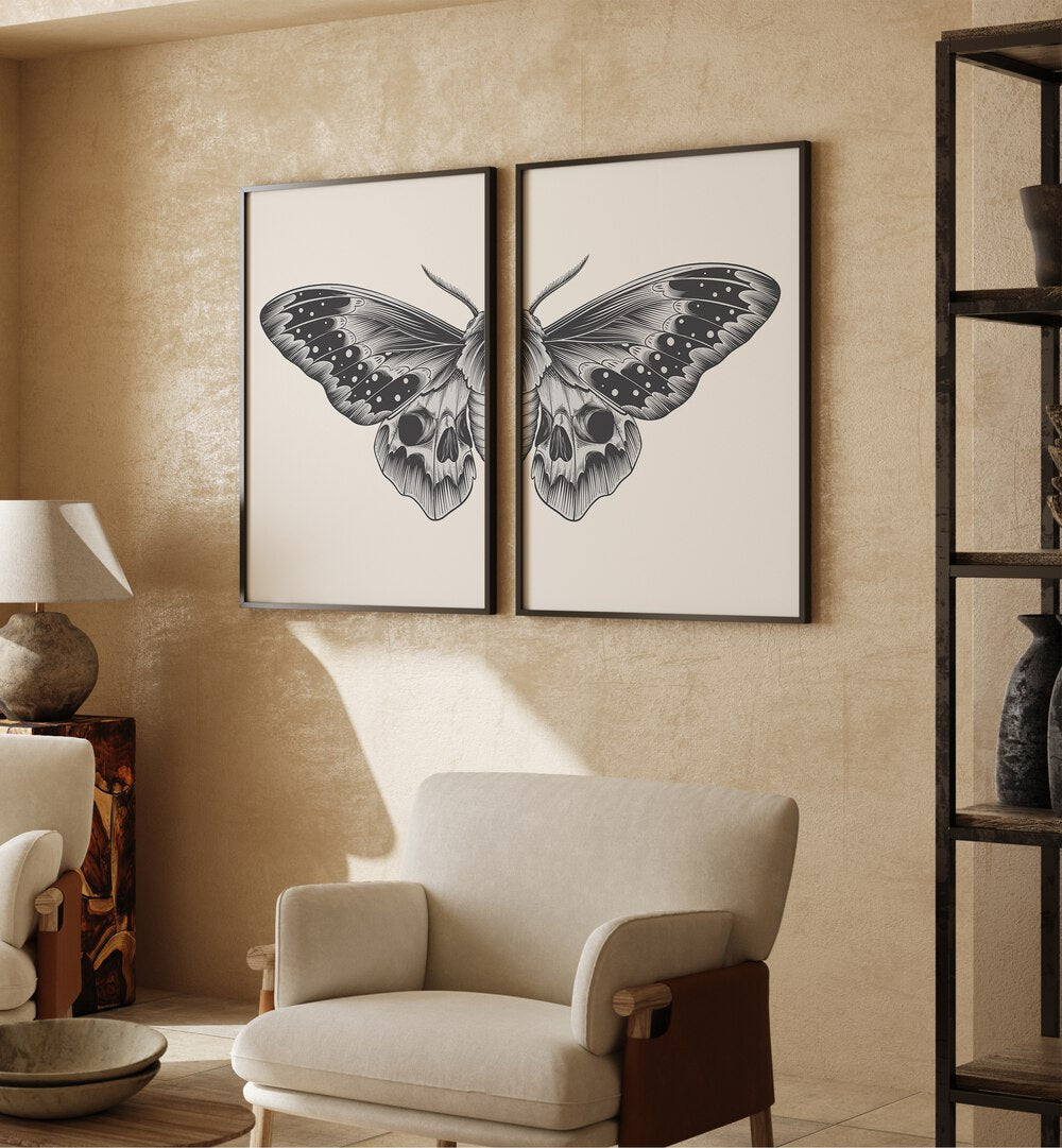 butterfly sketch set set of 2 Artwork II placed on a wall