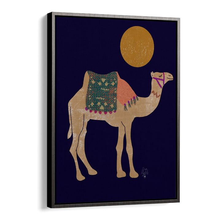 camel and moon Wildlife paintings in Black Floater Frame