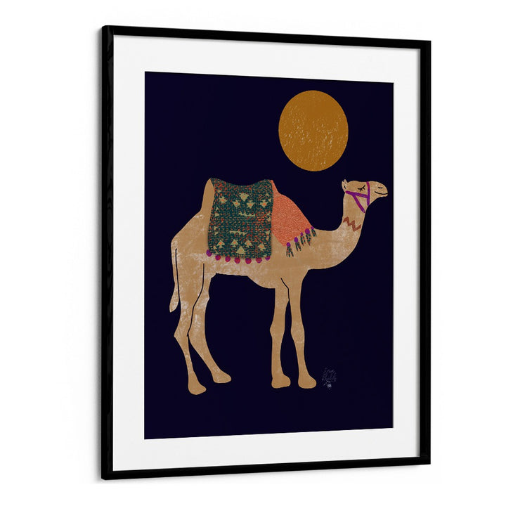 camel and moon Wildlife paintings in Black Frame With Mount