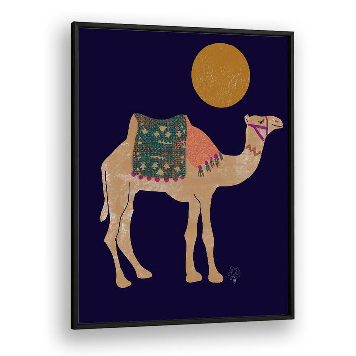 camel and moon Wildlife paintings in Black Plain Frame