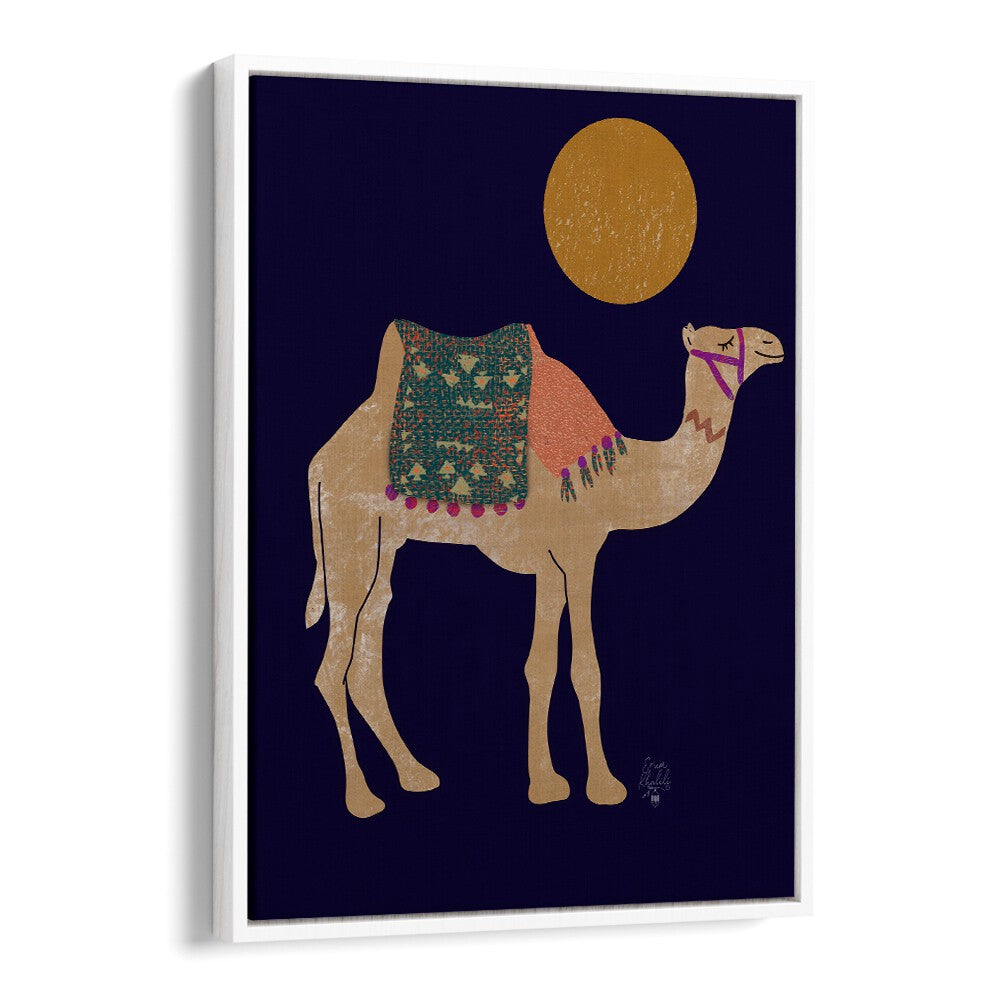 camel and moon Wildlife paintings in White Floater Frame