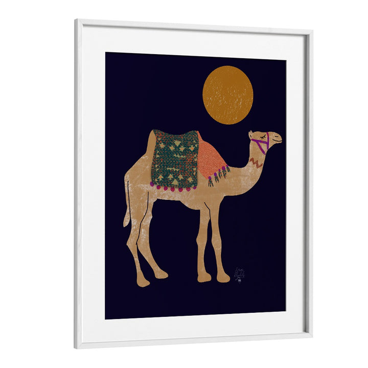 camel and moonWildlife paintings in White Frame With Mount