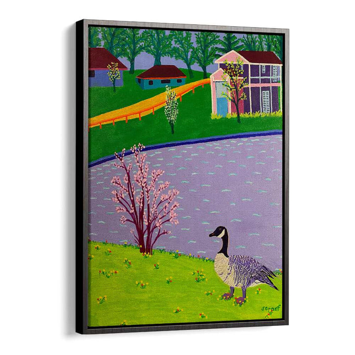 canadian goose landscape art prints in Black Floater Frame