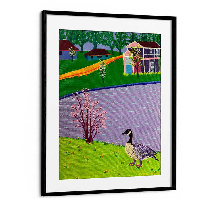 canadian goose landscape art prints in Black Frame With Mount