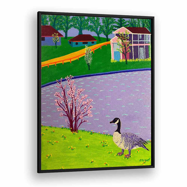 canadian goose landscape art prints in Black Plain Frame