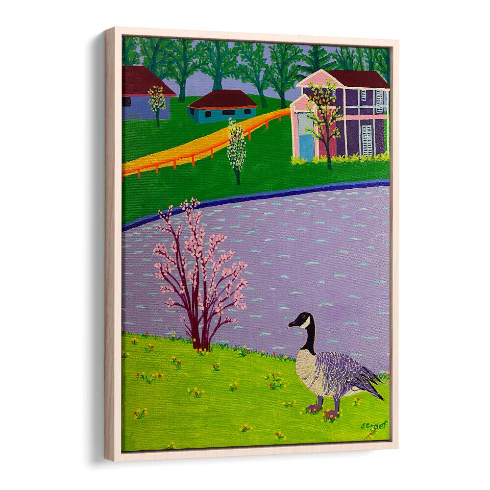 canadian goose landscape art prints in Oak Wood Floater Frame