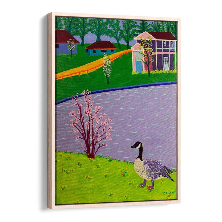 canadian goose landscape art prints in Oak Wood Floater Frame