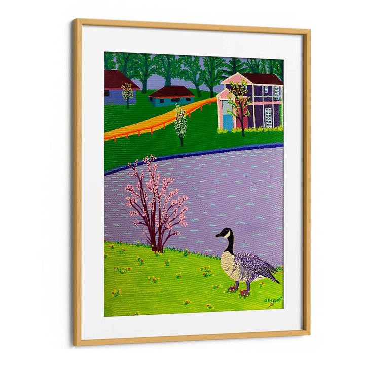 canadian goose landscape art prints in Oak Wood Frame With Mount