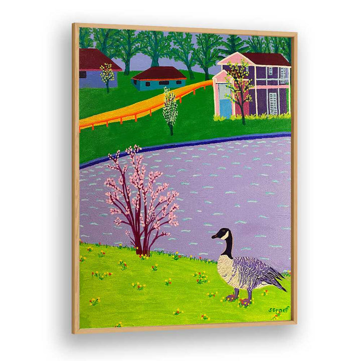 canadian goose landscape art prints in Oak Wood Plain Frame