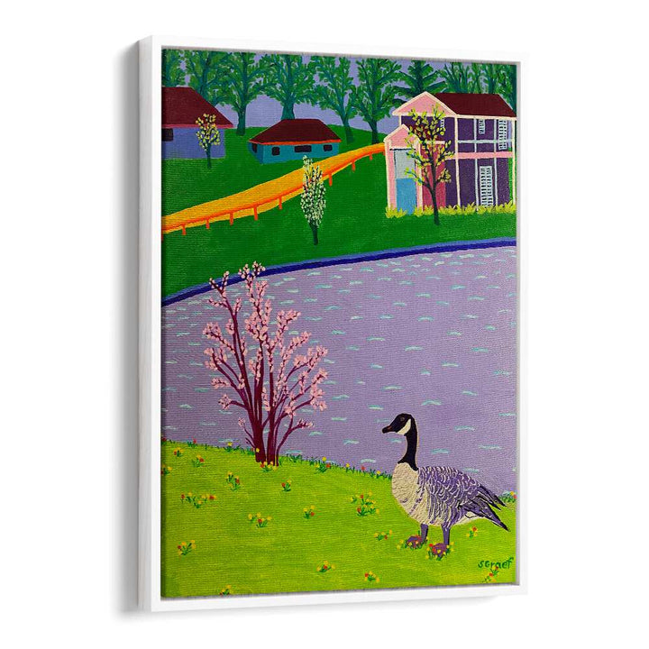 canadian goose landscape art prints in White Floater Frame