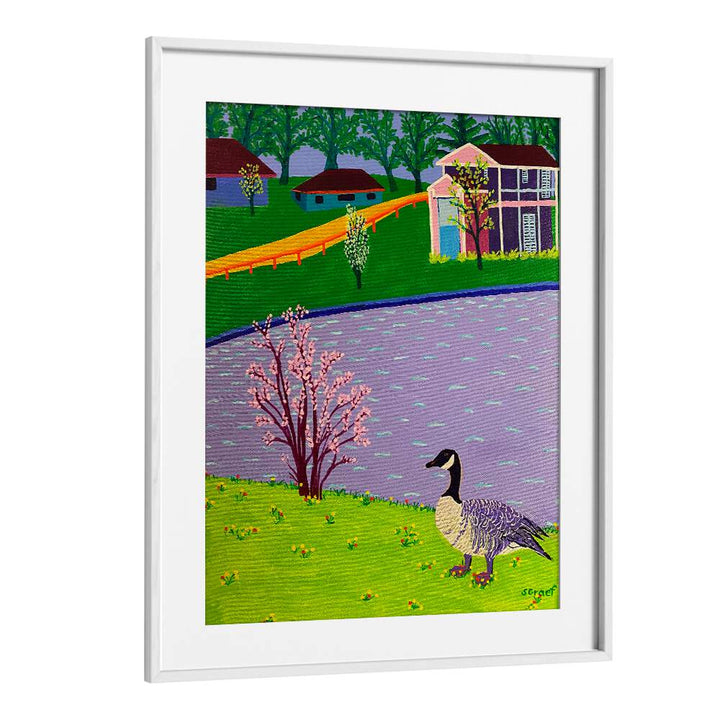 canadian goose landscape art prints in White Frame With Mount