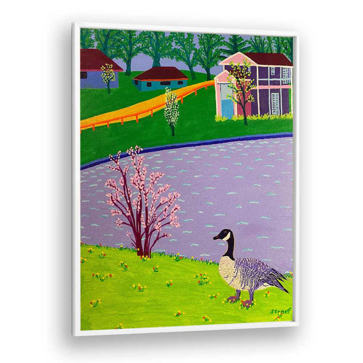 canadian goose landscape art prints in White Plain Frame