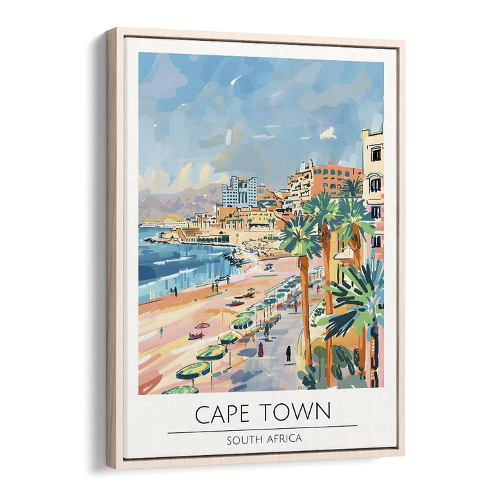 cape town-south africa travel posters in Oak Wood Floater Frame