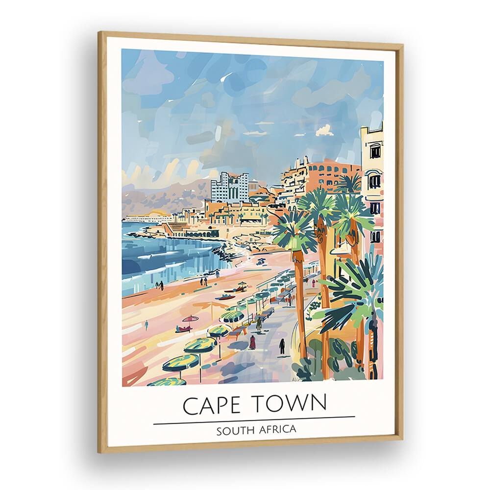 cape town-south africa travel posters in Oak Wood Plain Frame