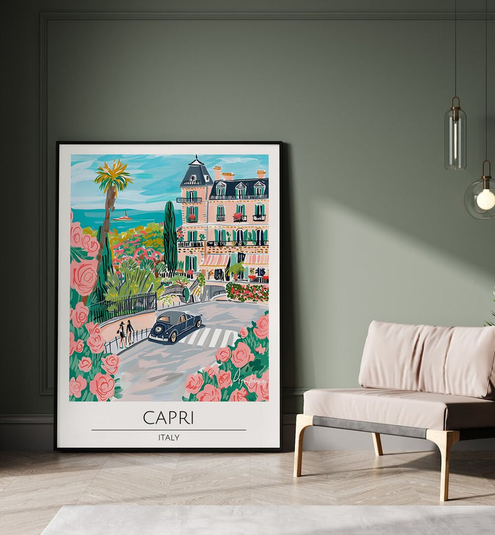 capri-italy travel posters Artwork III placed on a Wall