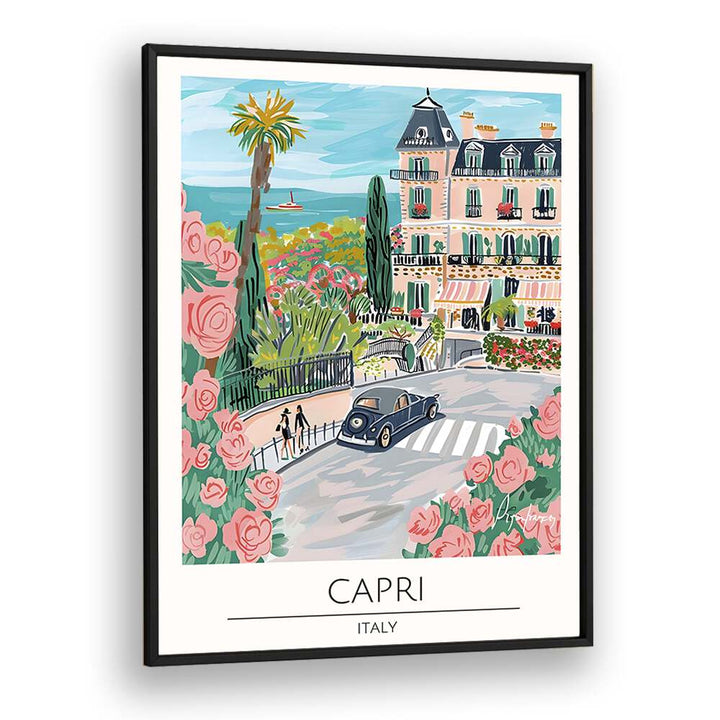 capri-italy travel posters in Black Plain Frame