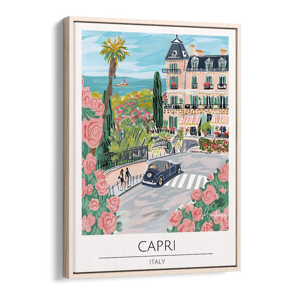 capri-italy travel posters in Oak Wood Floater Frame