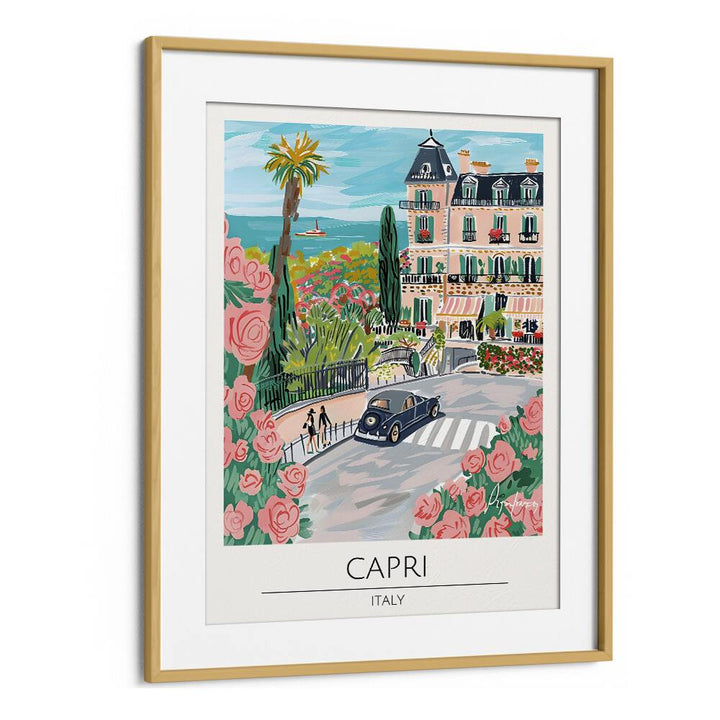 capri-italy travel posters in Oak Wood Frame With Mount