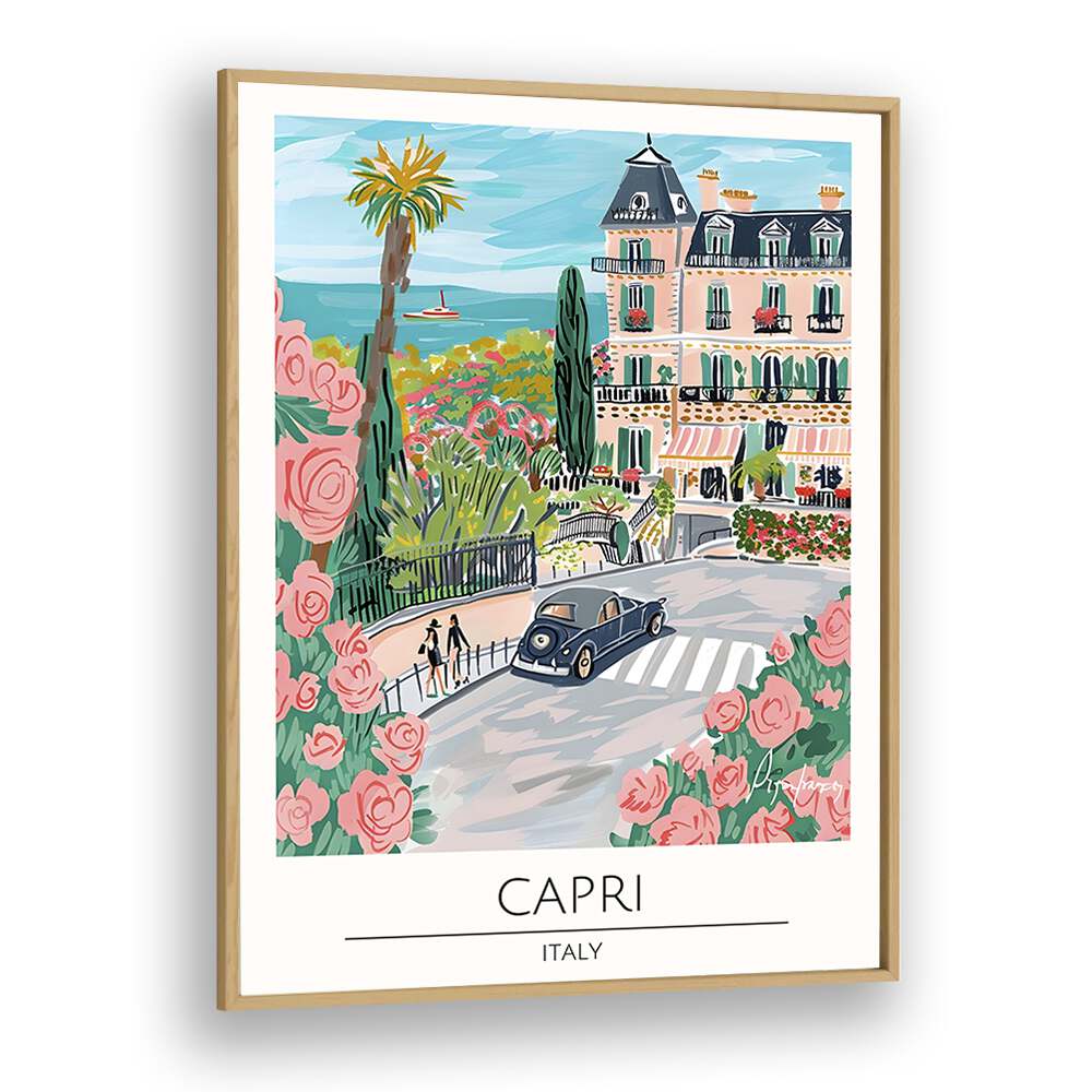 capri-italy travel posters in Oak Wood Plain Frame