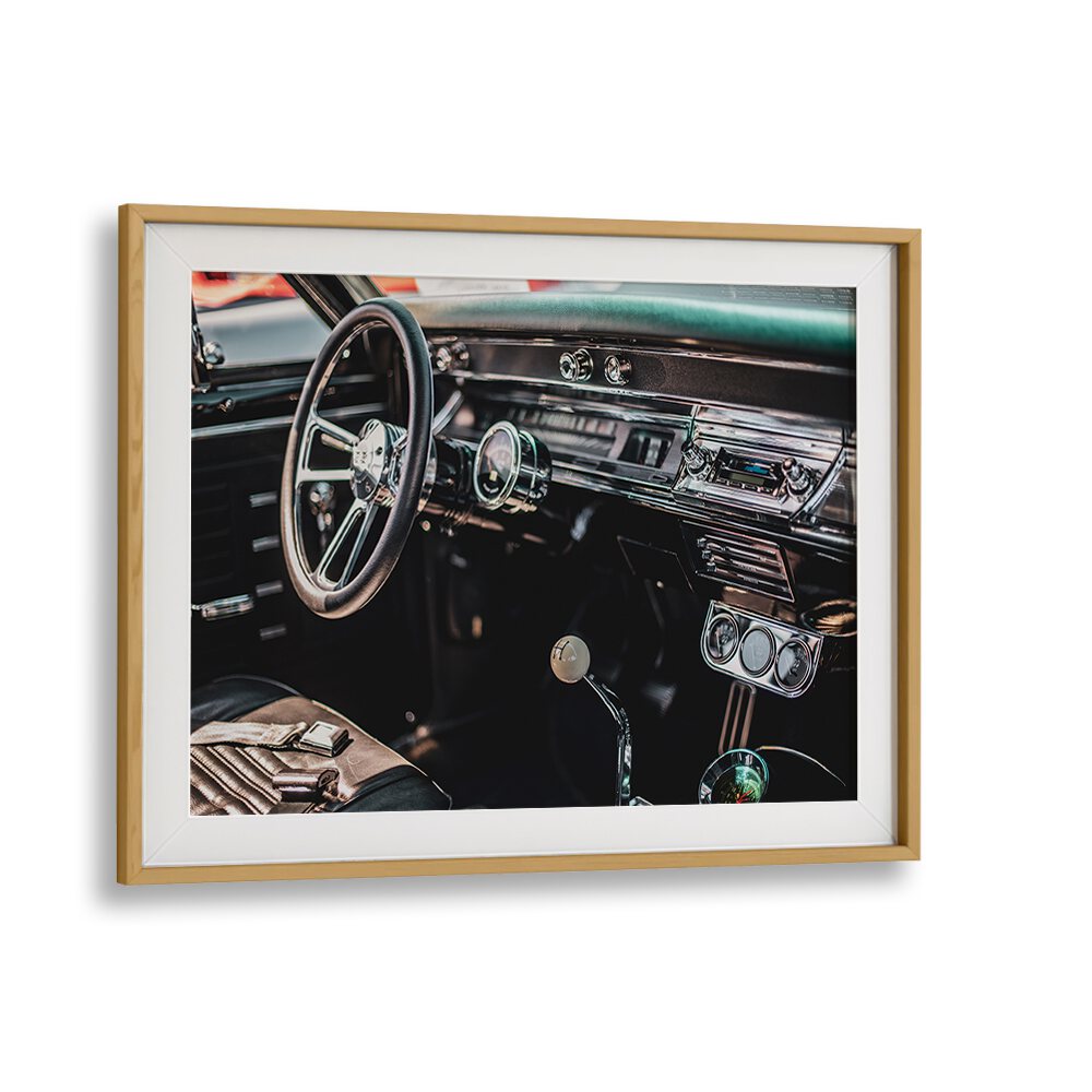 car interior car poster in Oak Wood Frame With Mount