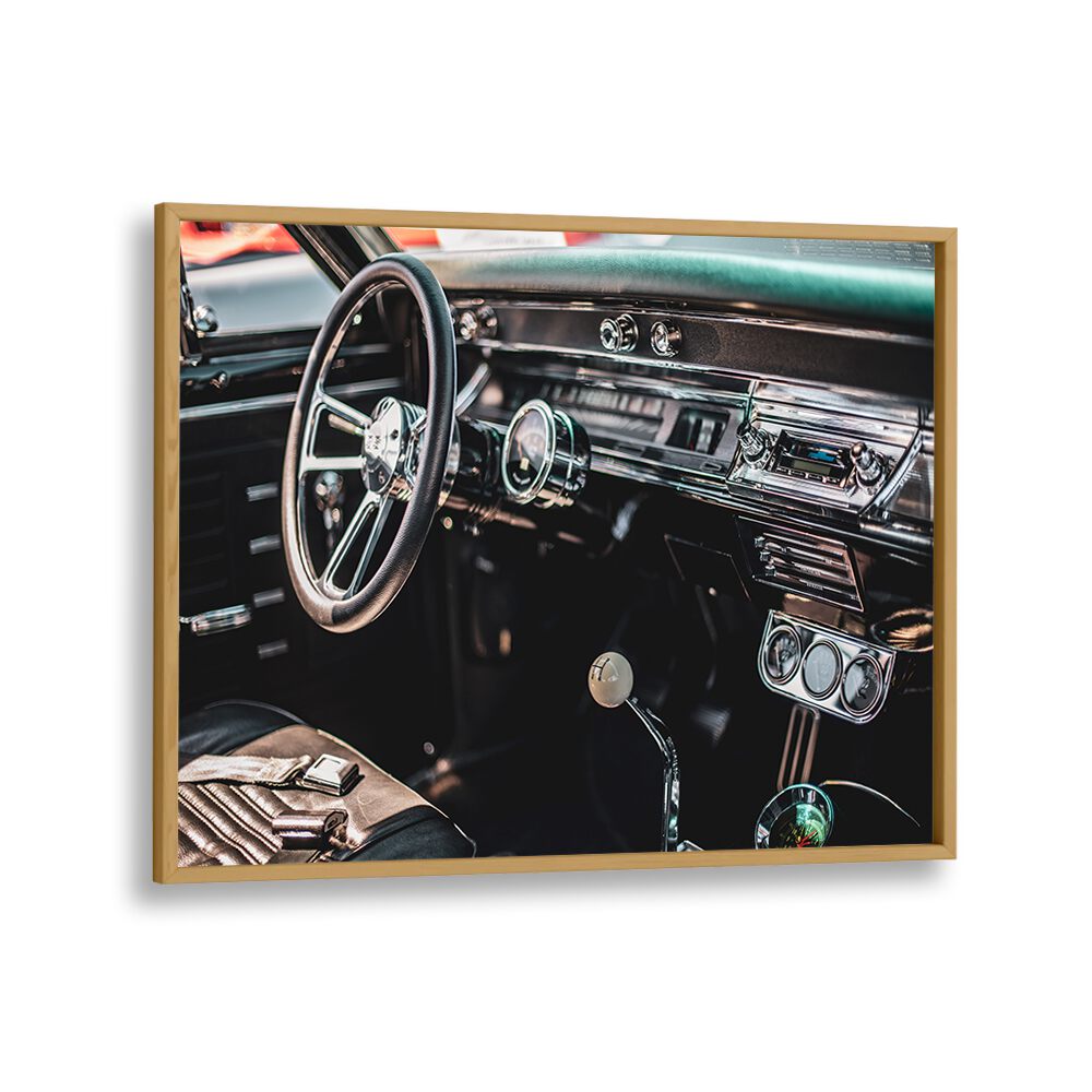 car interior car poster in Oak Wood Plain Frame