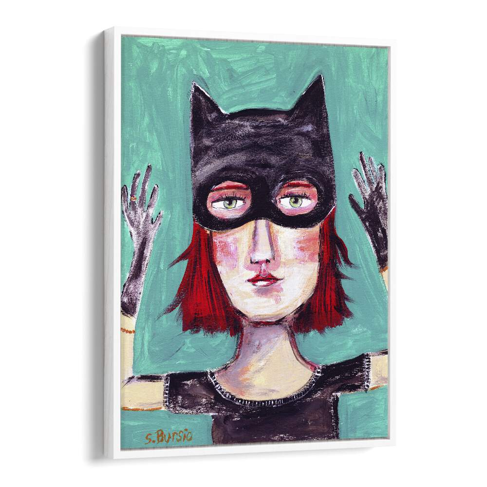 cat lady i women illustration paintings in White Floater Frame