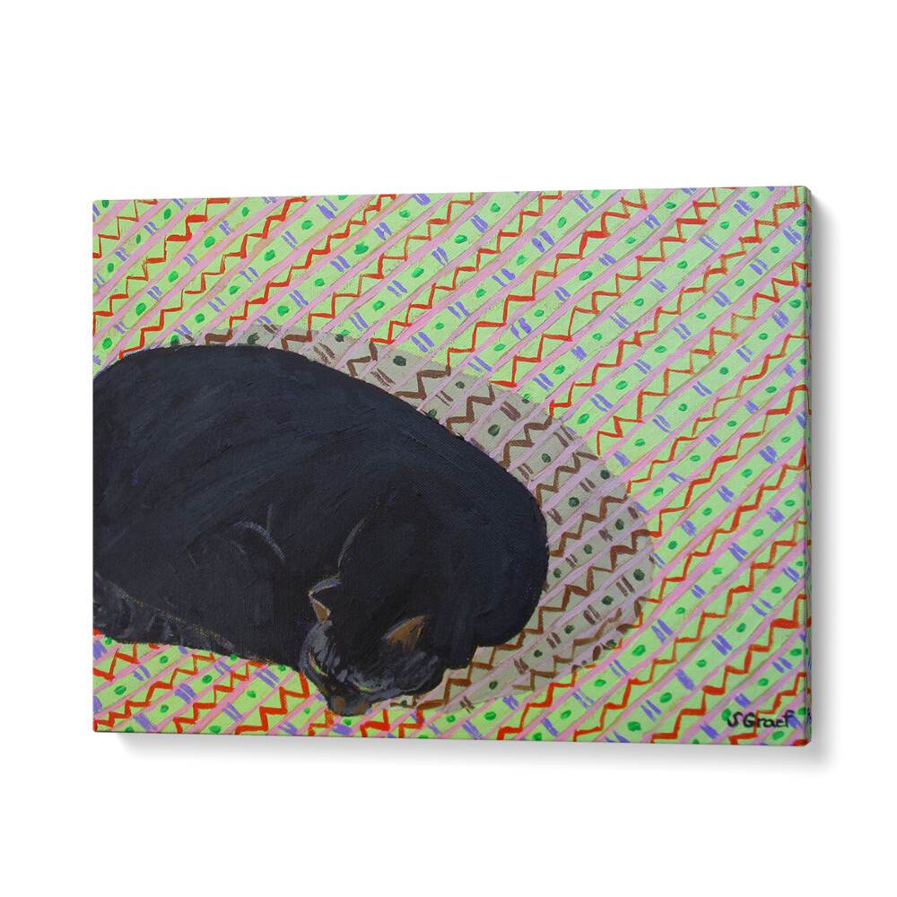 cat on pattern rug wildlife paintings in Oak Wood Floater Frame