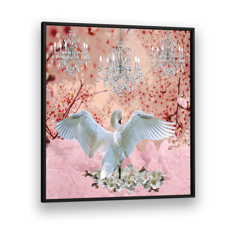 champagne swan by sue skellern wildlife posters wildlife paintings in Black Plain Frame