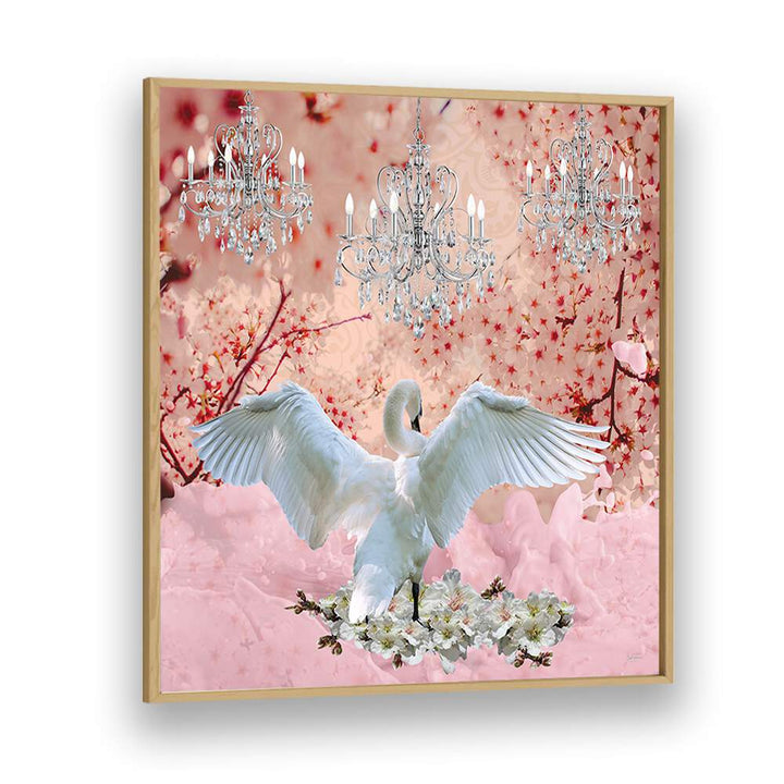 champagne swan by sue skellern wildlife posters wildlife paintings in Oak Wood Plain Frame