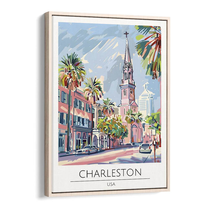 charleston-usa travel posters in Oak Wood Floater Frame