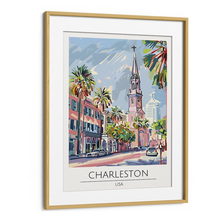 charleston-usa travel posters in Oak Wood Frame With Mount