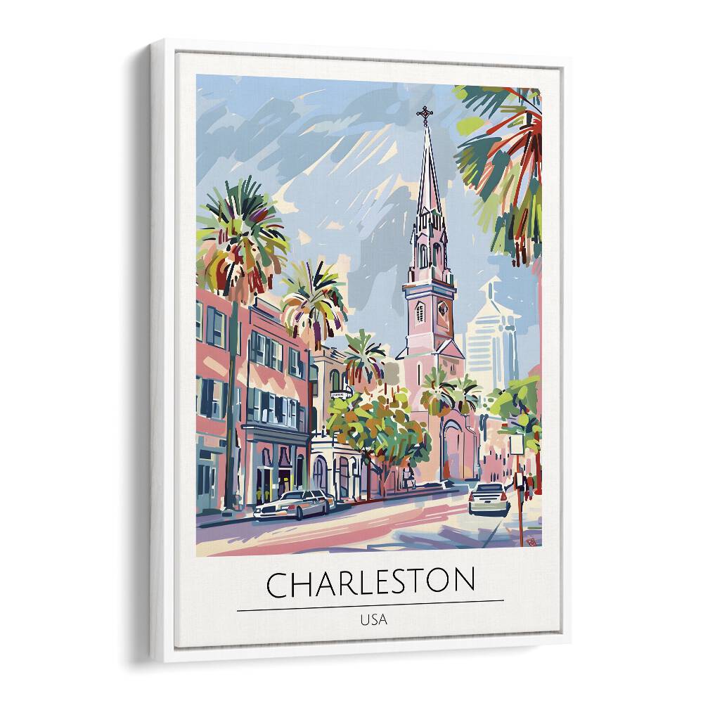 charleston-usa travel posters in White Floater Frame