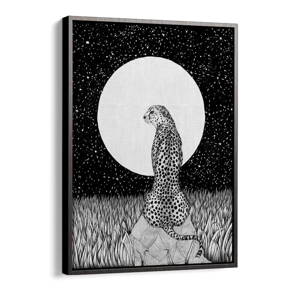 cheetah moon large Vintage paintings in Black Floater Frame