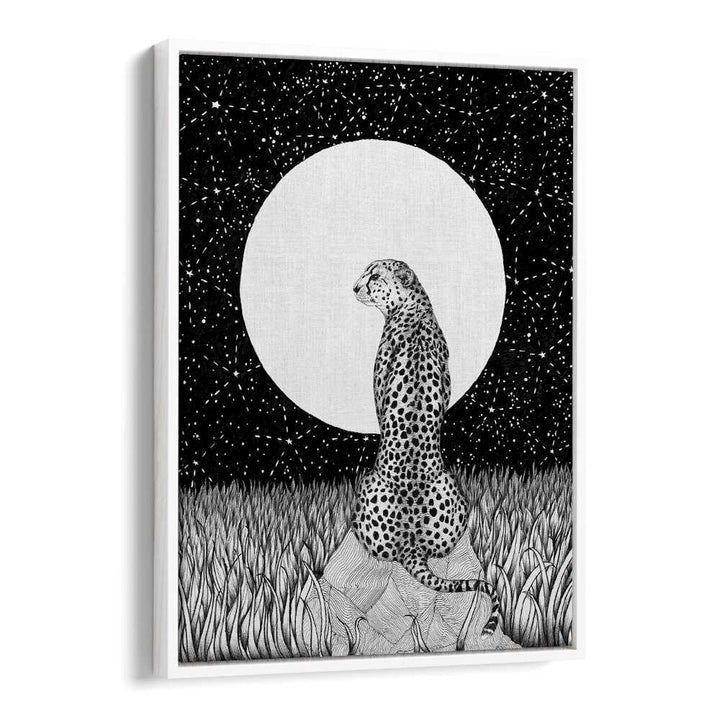 cheetah moon large Vintage paintings in White Floater Frame